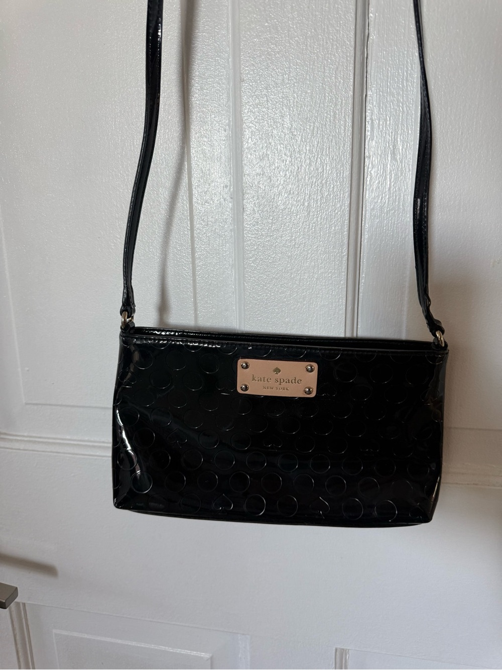 kate spade Black Patent Crossbody with Embossed Dot Detail